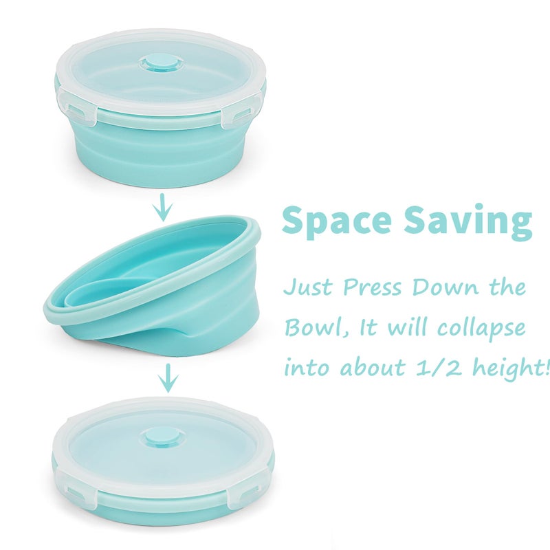 CARTINTS Silicone Collapsible Food Storage Containers-Prep/Storage Bowls with Lids â€“ Set of 4 Round Silicone Lunch Containers â€“ Microwave and Freezer Food Containers (Blue) - Image 5